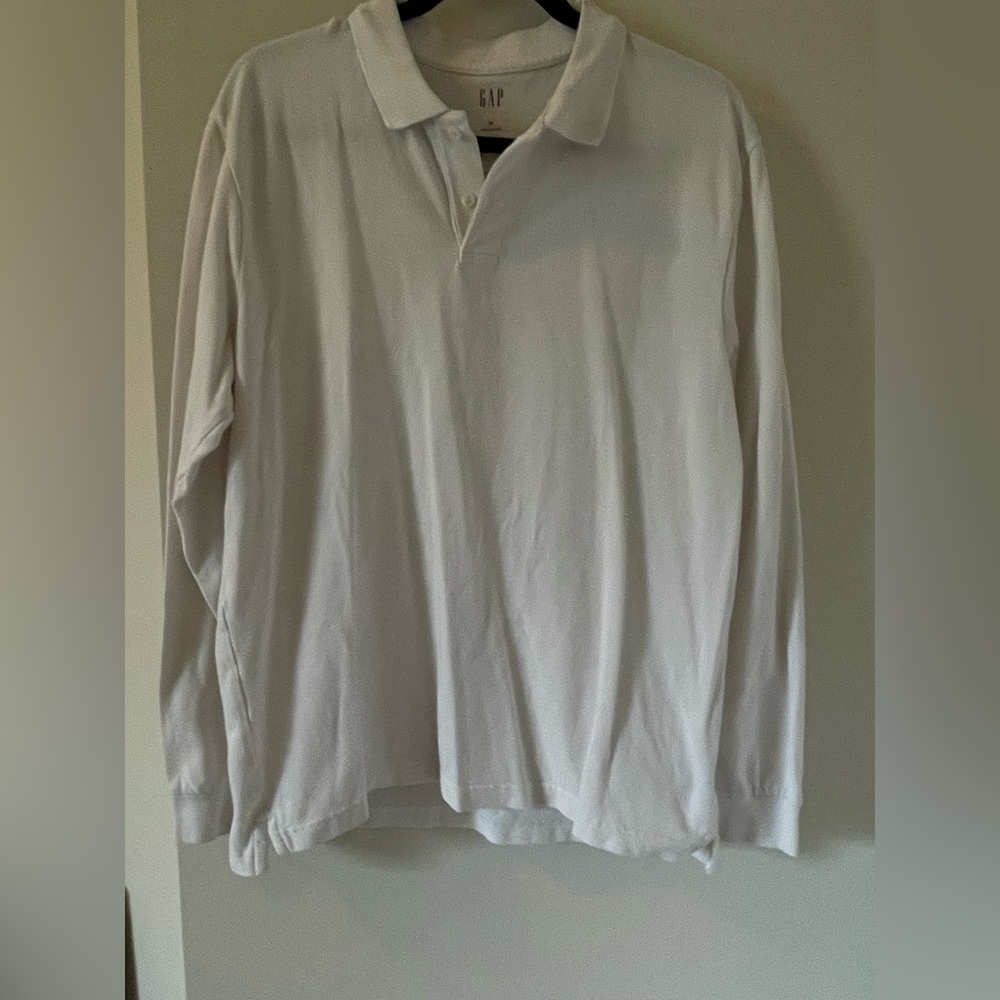 GAP Men's White Long Sleeve Polo Shirt